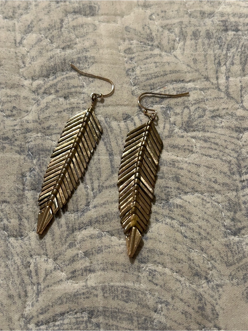 Gold Feather Drop Earrings - Women Jewelry